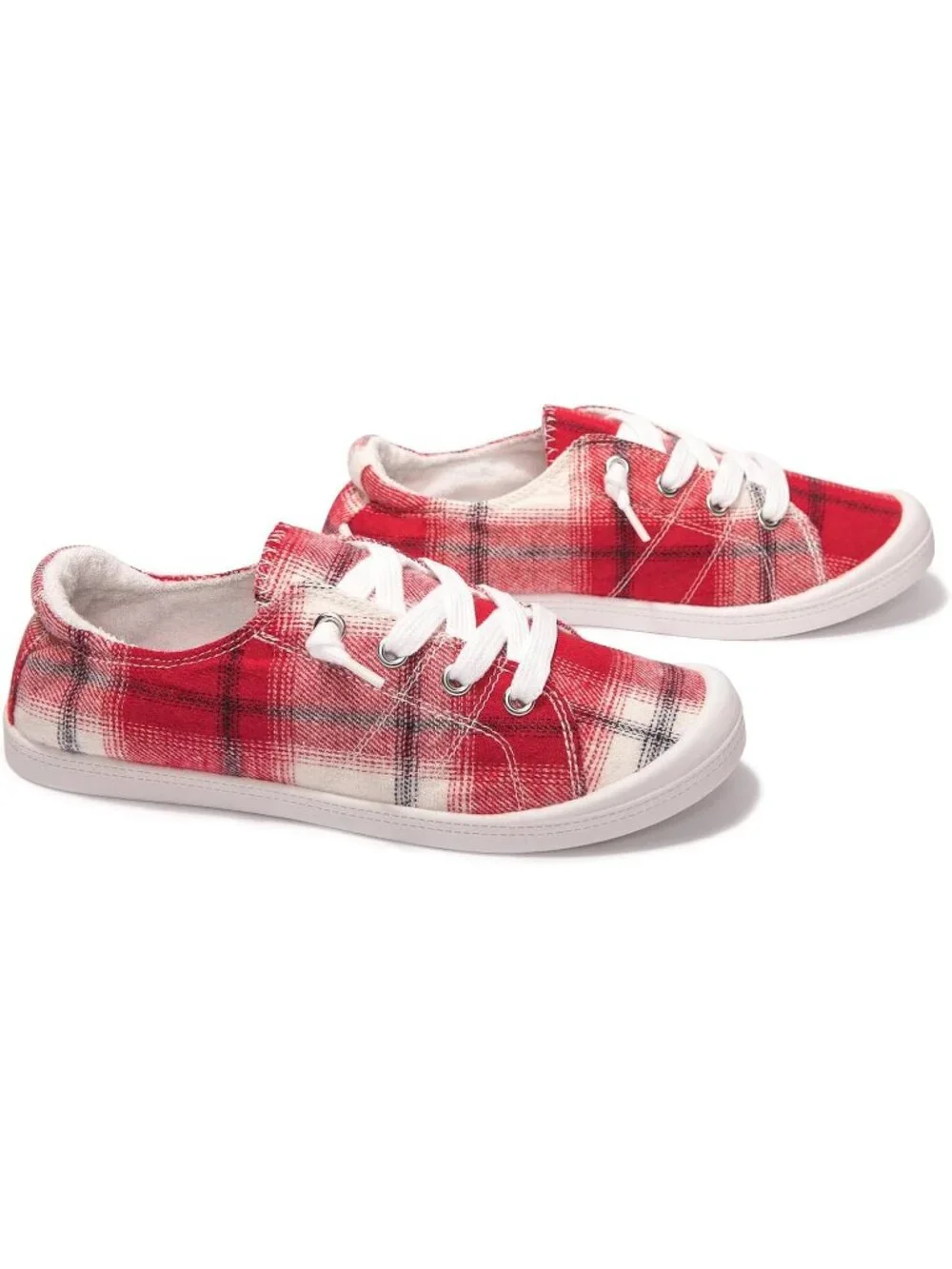 Women's Red Plaid Tennis Shoes Classic Canvas Low Top Athletic Running Sneakers